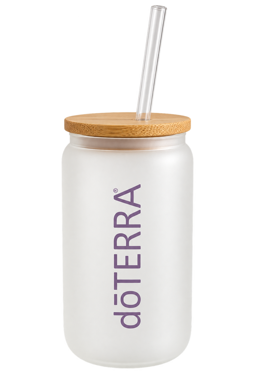 Стъклен буркан за напитки doTERRA (300 мл) – Лилав надпис