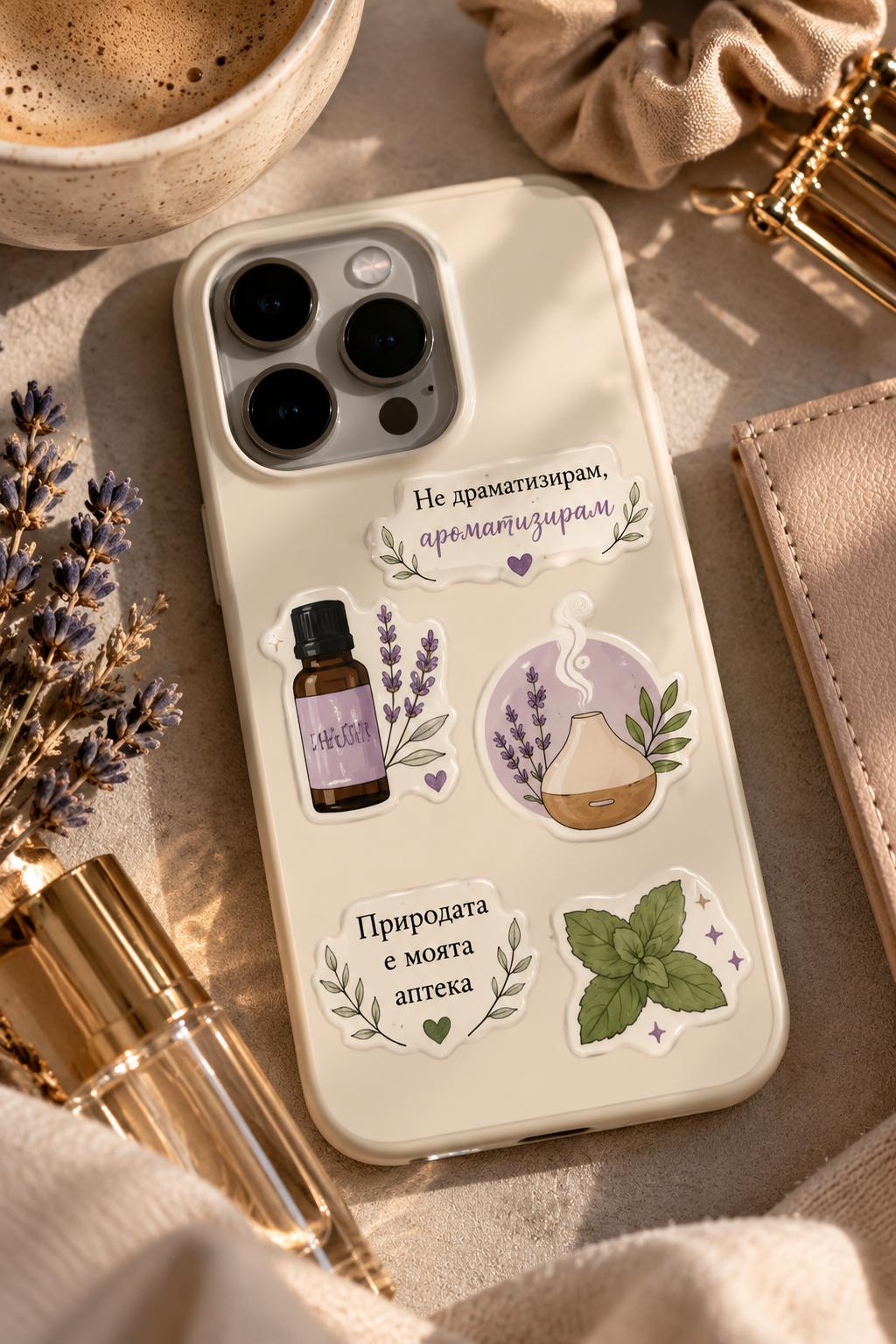 Релефни стикери за телефон – Ароматерапия (лист А6)